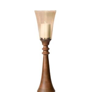 Candelabro de pie de madera y tulipa de vidrio grande